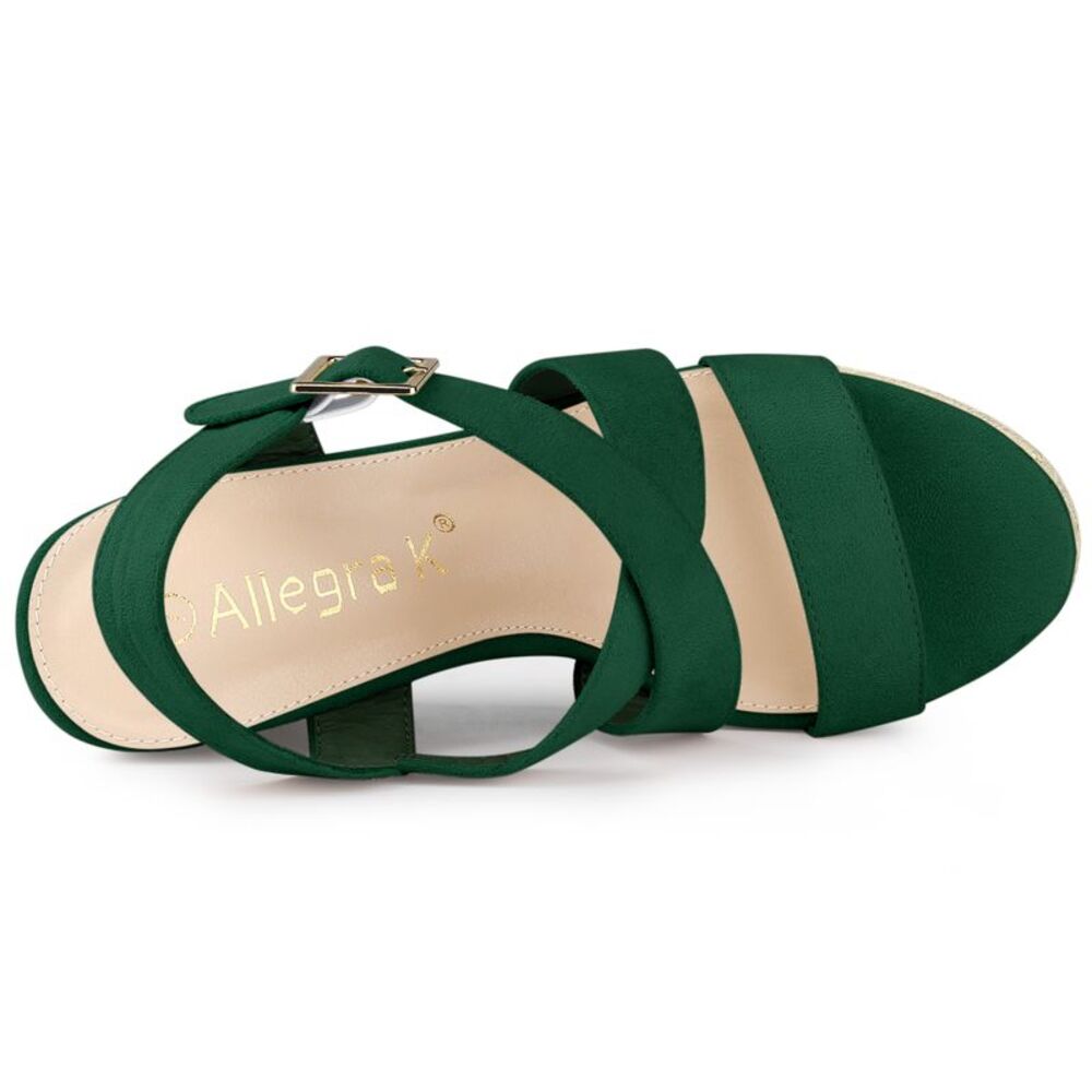 Espadrilles Platform Slingback Emerald Green Wedges Sandals - Picture 4 of 6